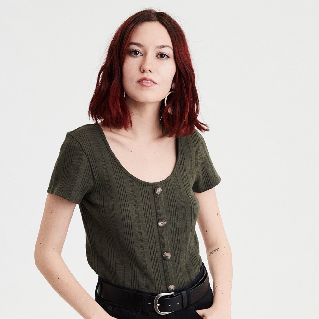American Eagle Ribbed Button Down Tee